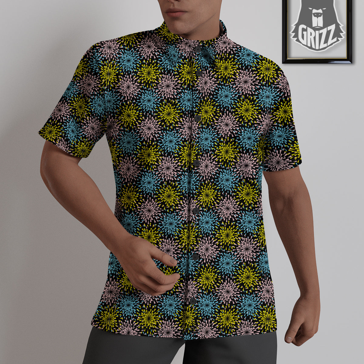 Fireworks Flowers Abstract Print Pattern Untucked Shirts-grizzshop