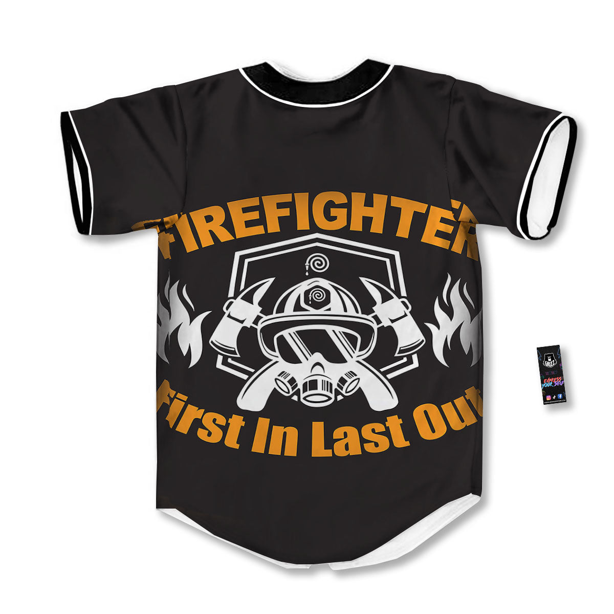 First In Last Out Firefighter Print Baseball Jersey-grizzshop