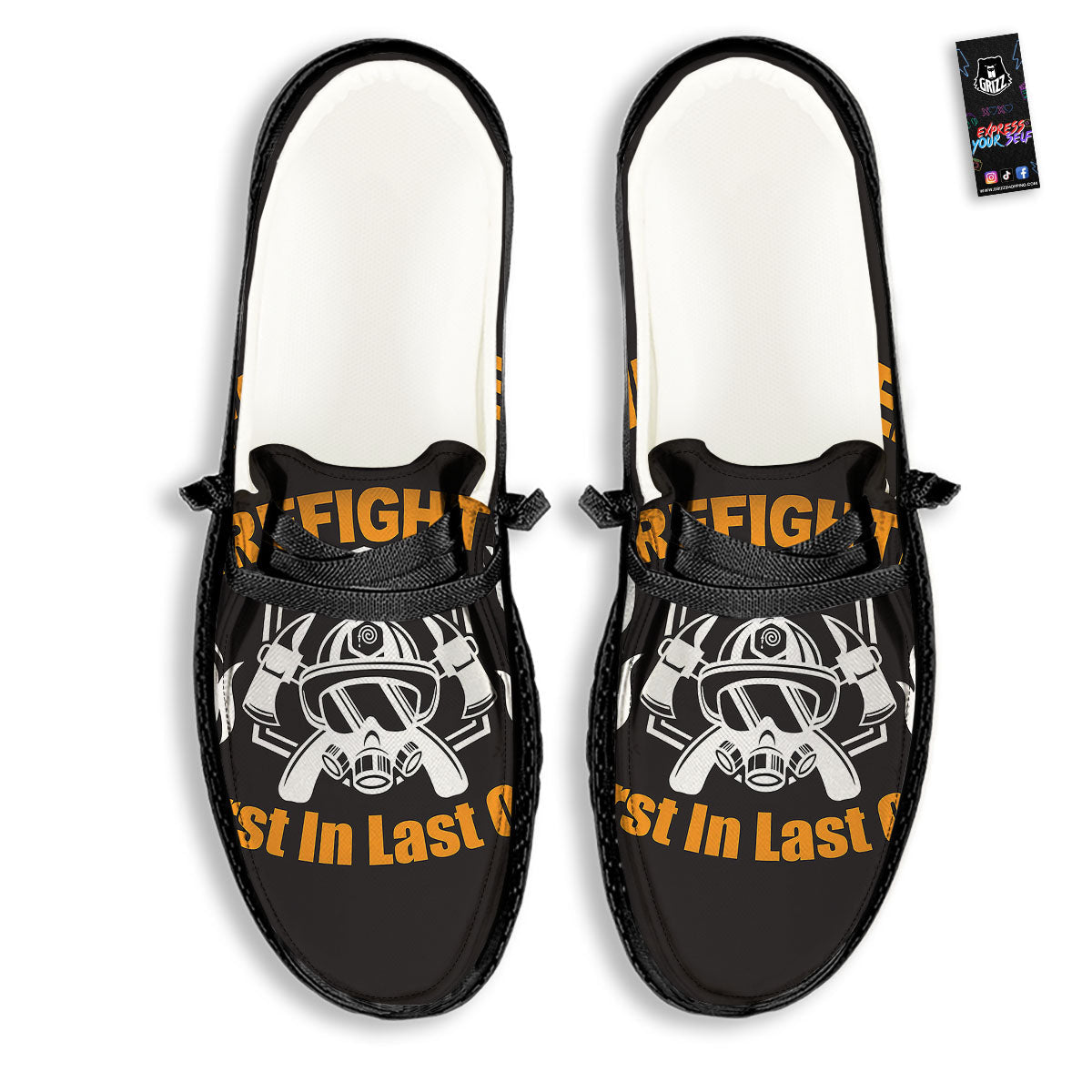 First In Last Out Firefighter Print Black Loafers-grizzshop