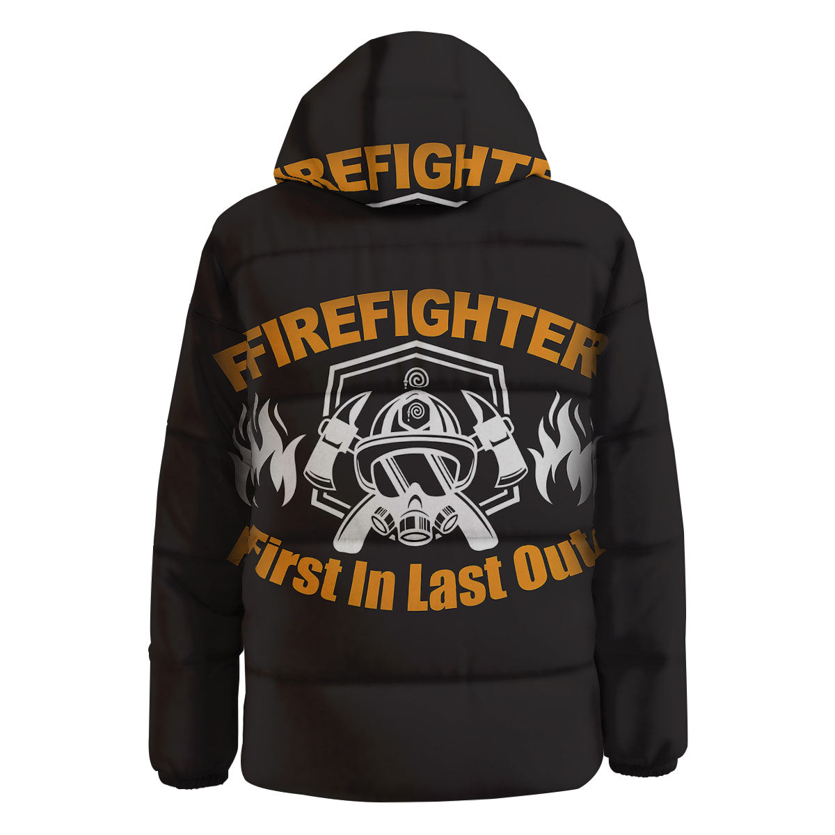First In Last Out Firefighter Print Down Jacket-grizzshop