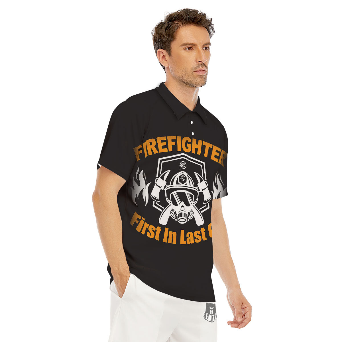 First In Last Out Firefighter Print Men's Golf Shirts-grizzshop