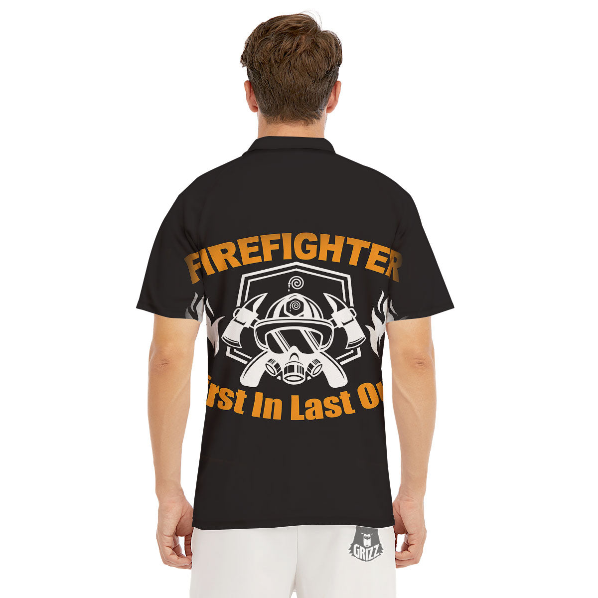 First In Last Out Firefighter Print Men's Golf Shirts-grizzshop