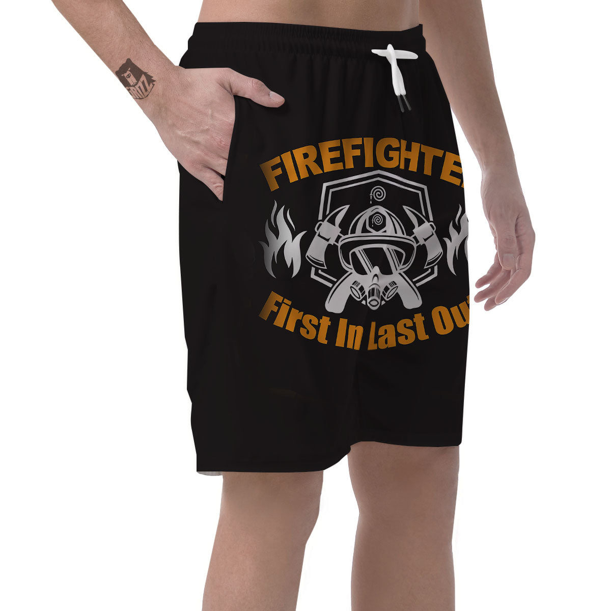 First In Last Out Firefighter Print Men's Shorts-grizzshop