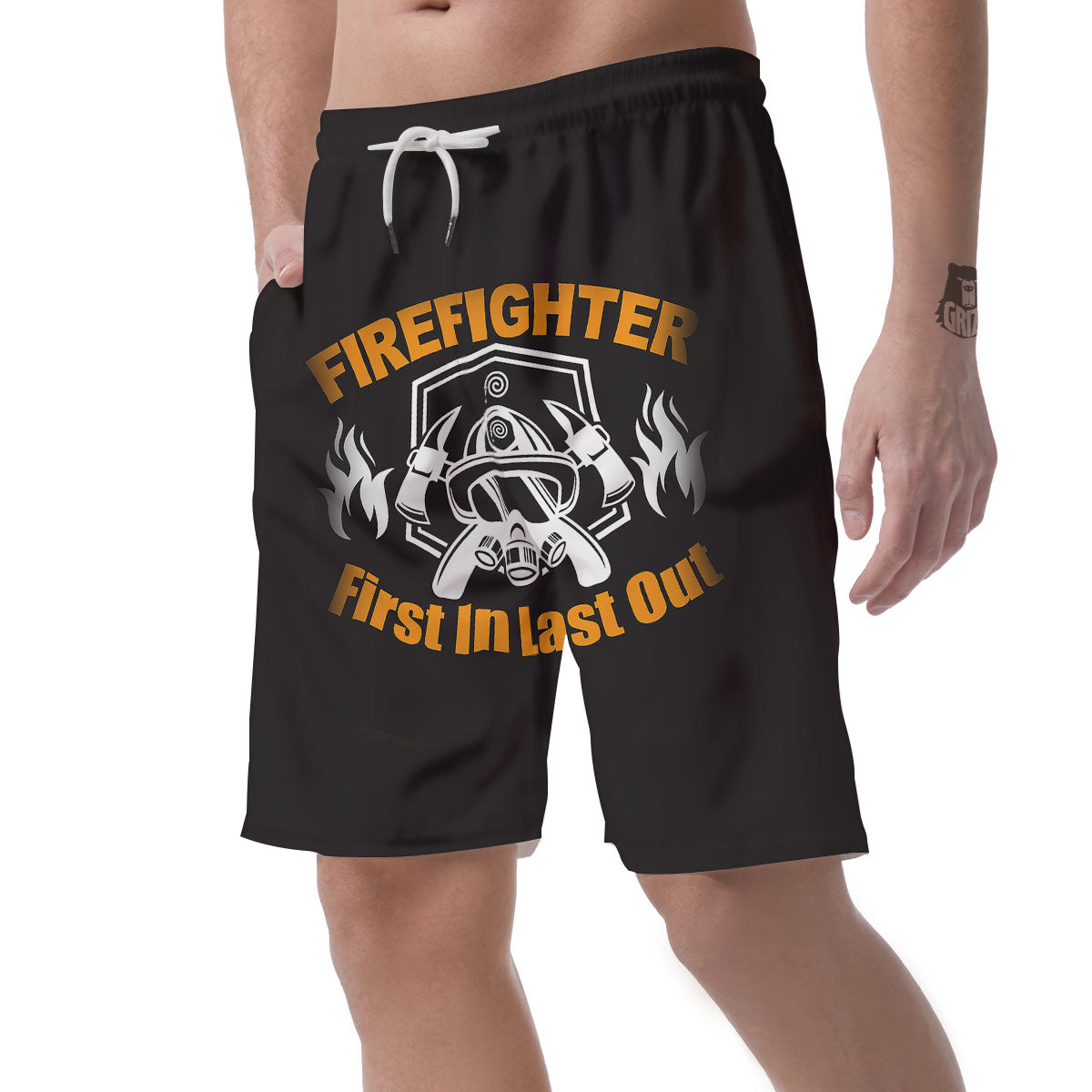 First In Last Out Firefighter Print Men's Shorts-grizzshop