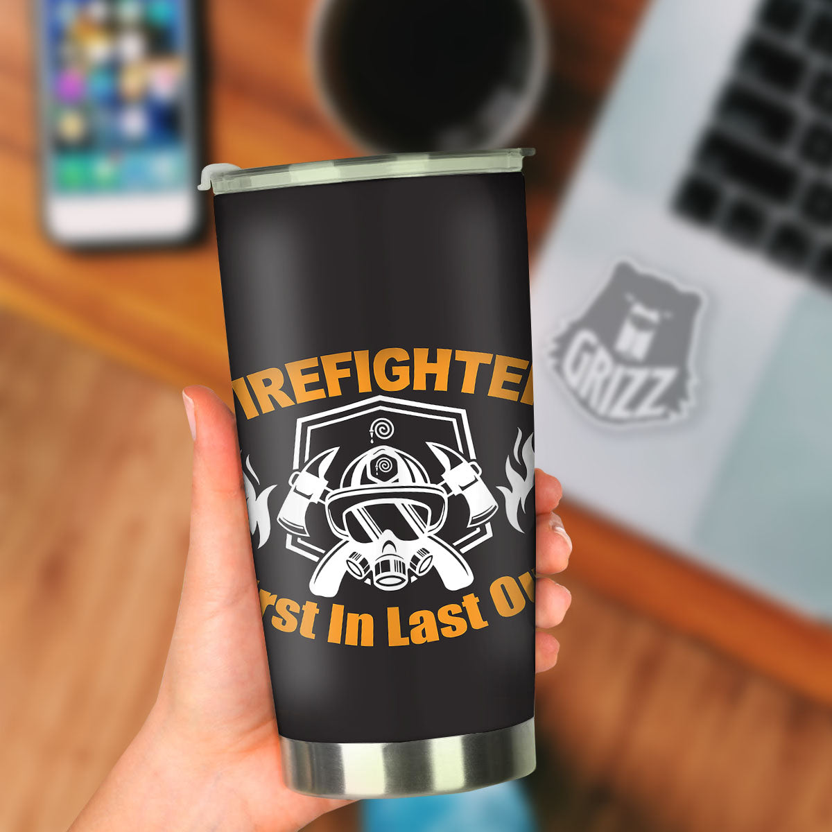 First In Last Out Firefighter Print Tumbler-grizzshop