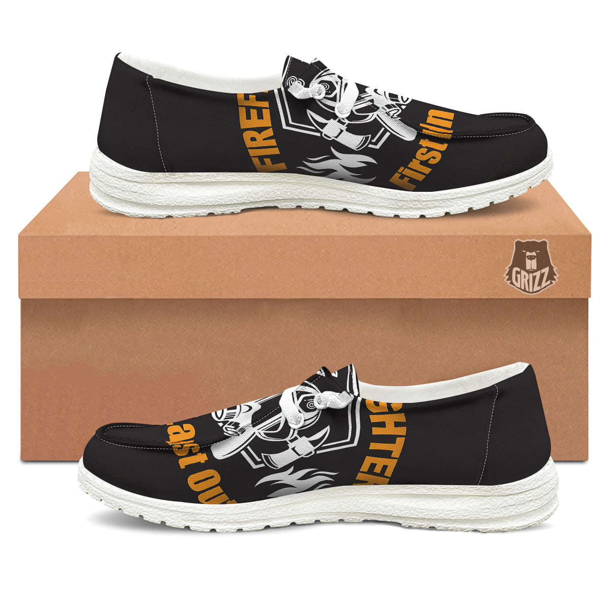 First In Last Out Firefighter Print White Loafers-grizzshop