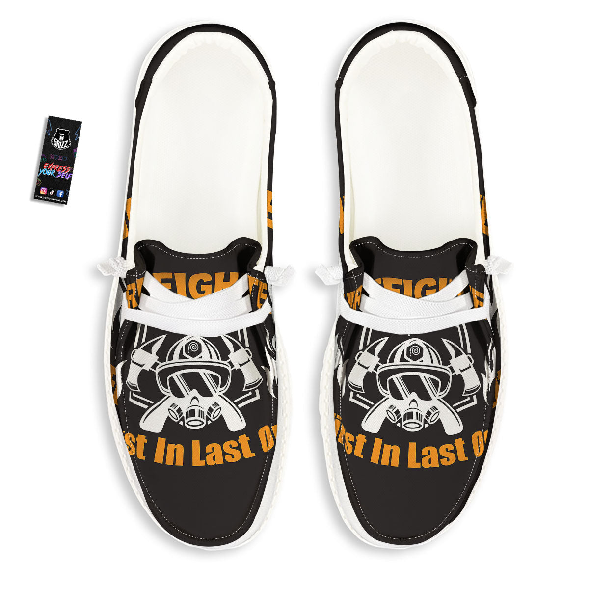 First In Last Out Firefighter Print White Loafers-grizzshop