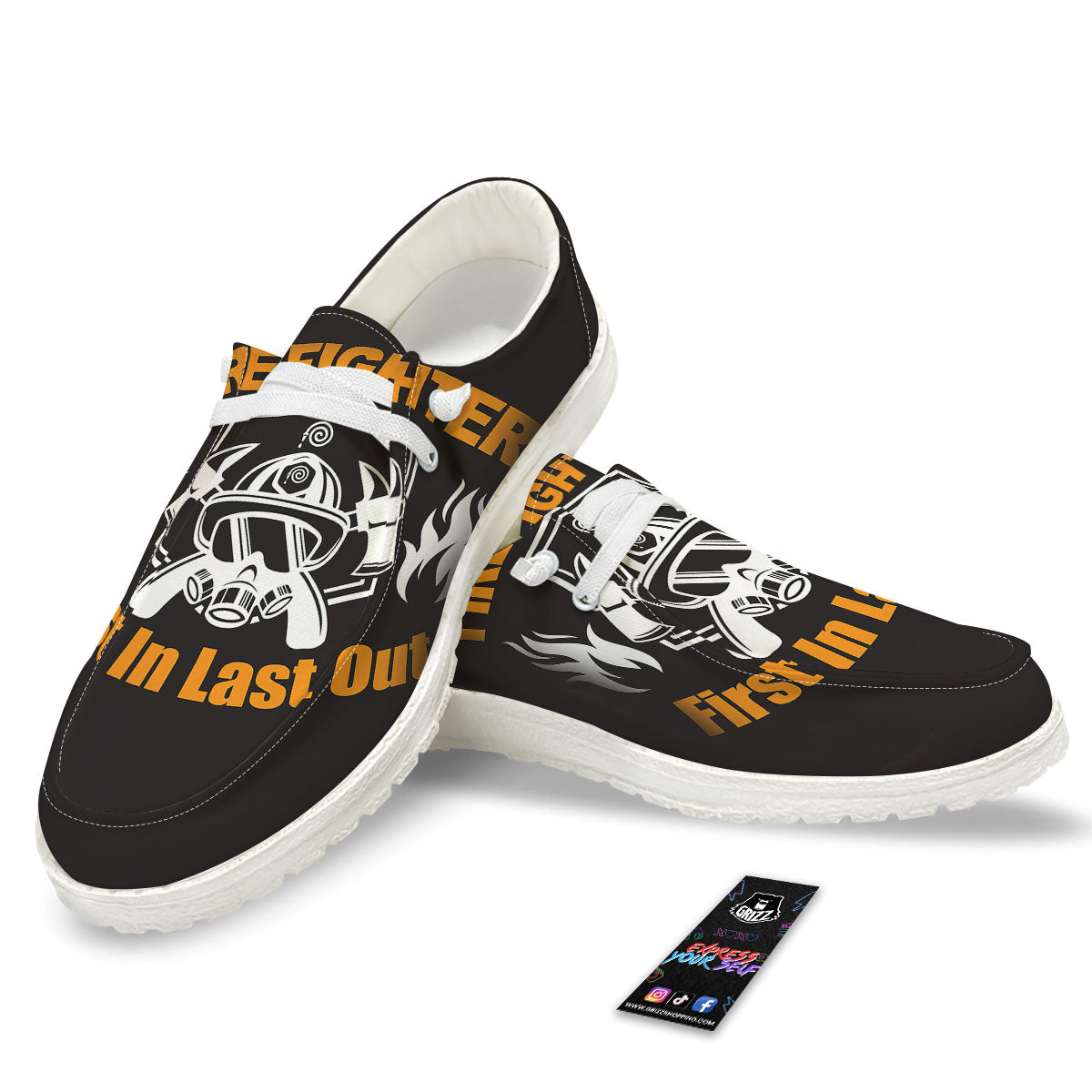 First In Last Out Firefighter Print White Loafers-grizzshop