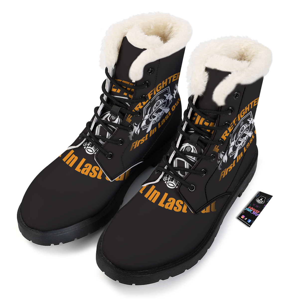 First In Last Out Firefighter Print Winter Boots-grizzshop