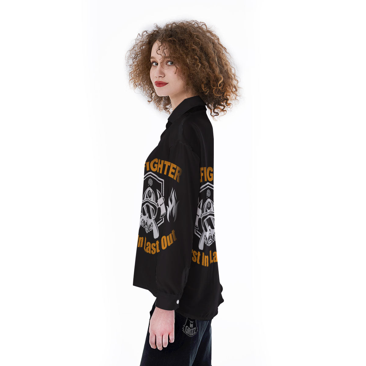 First In Last Out Firefighter Print Women's Long Sleeve Shirts-grizzshop