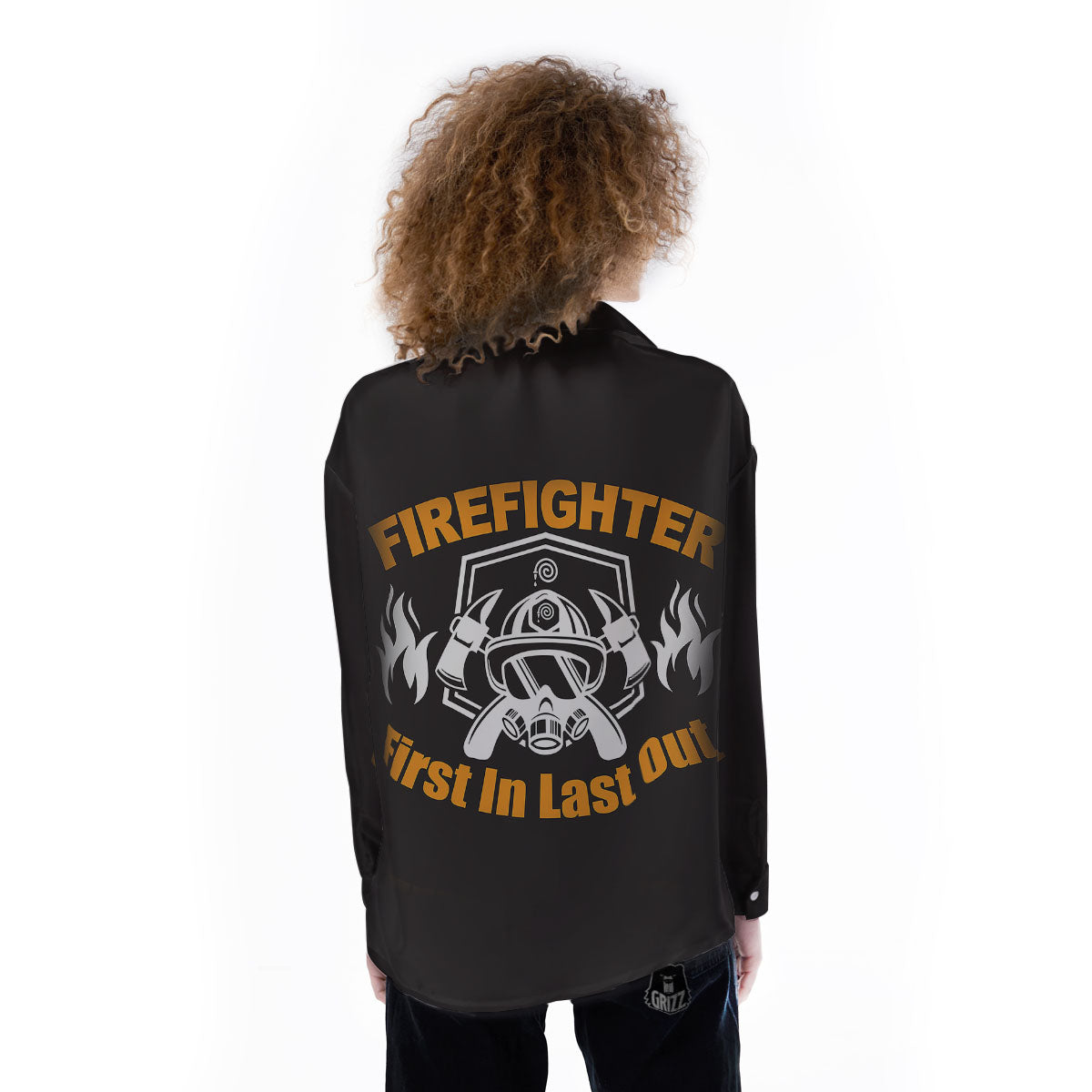 First In Last Out Firefighter Print Women's Long Sleeve Shirts-grizzshop