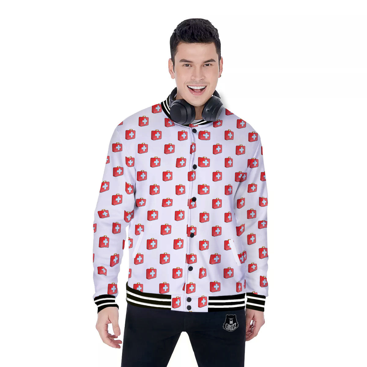 First Kit Aid Paramedic Print Pattern Baseball Jacket-grizzshop