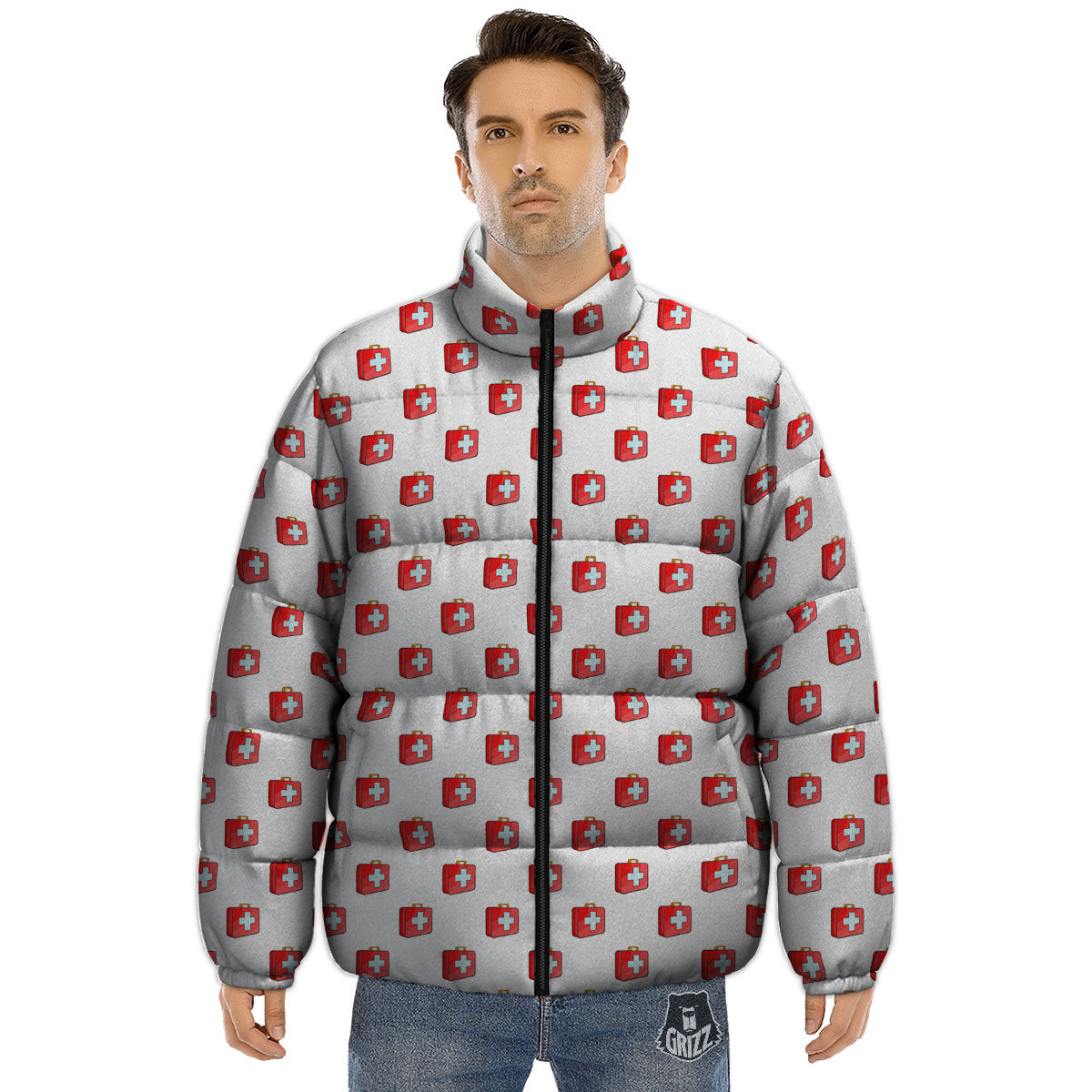 First Kit Aid Paramedic Print Pattern Puffer Jacket-grizzshop