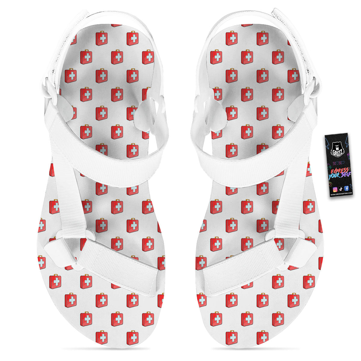 First Kit Aid Paramedic Print Pattern White Open Toe Sandals-grizzshop