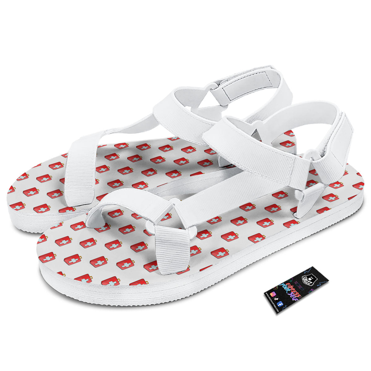First Kit Aid Paramedic Print Pattern White Open Toe Sandals-grizzshop