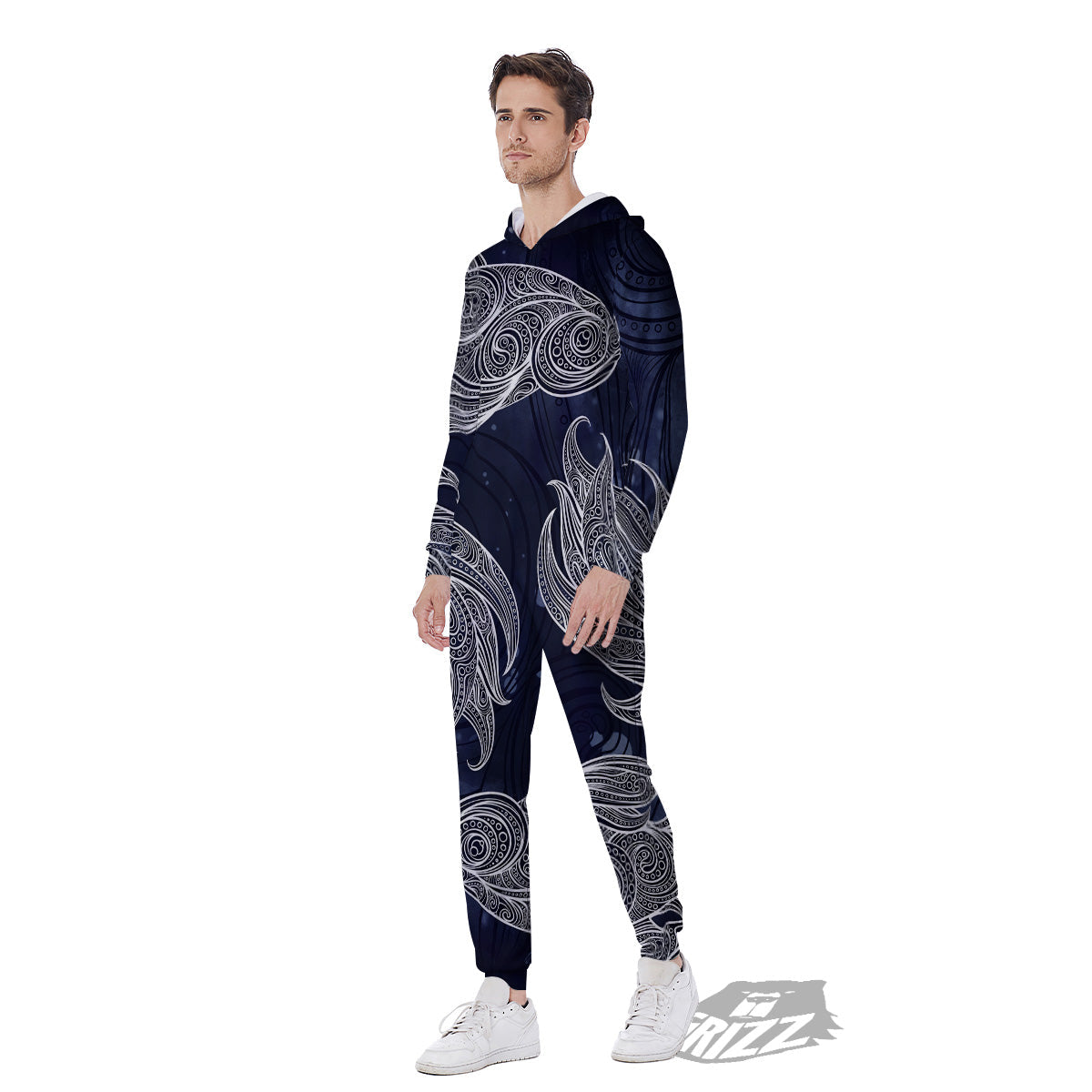 Fish Bohemian Spiritual Print Men's Jumpsuit-grizzshop