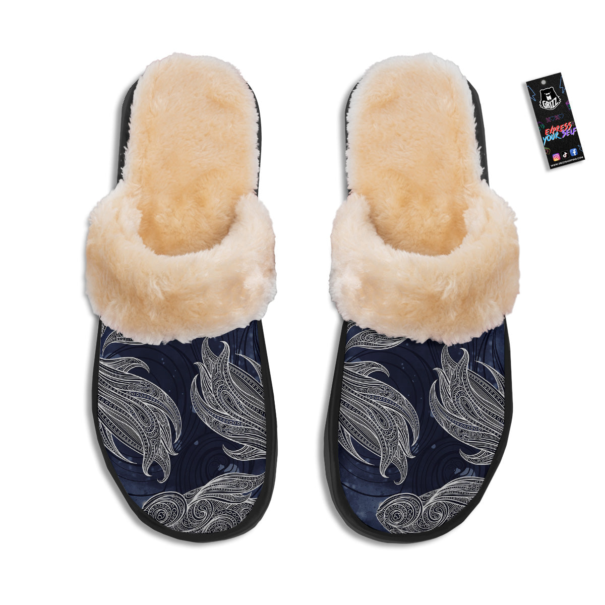 Fish Bohemian Spiritual Print Slippers-grizzshop