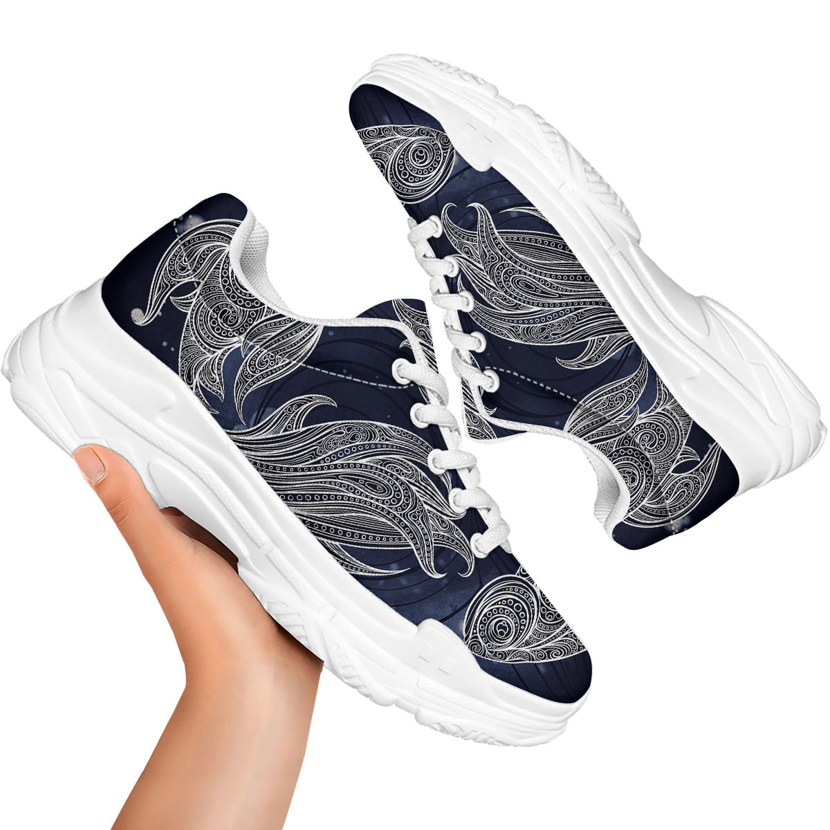 Fish Bohemian Spiritual Print White Chunky Shoes-grizzshop
