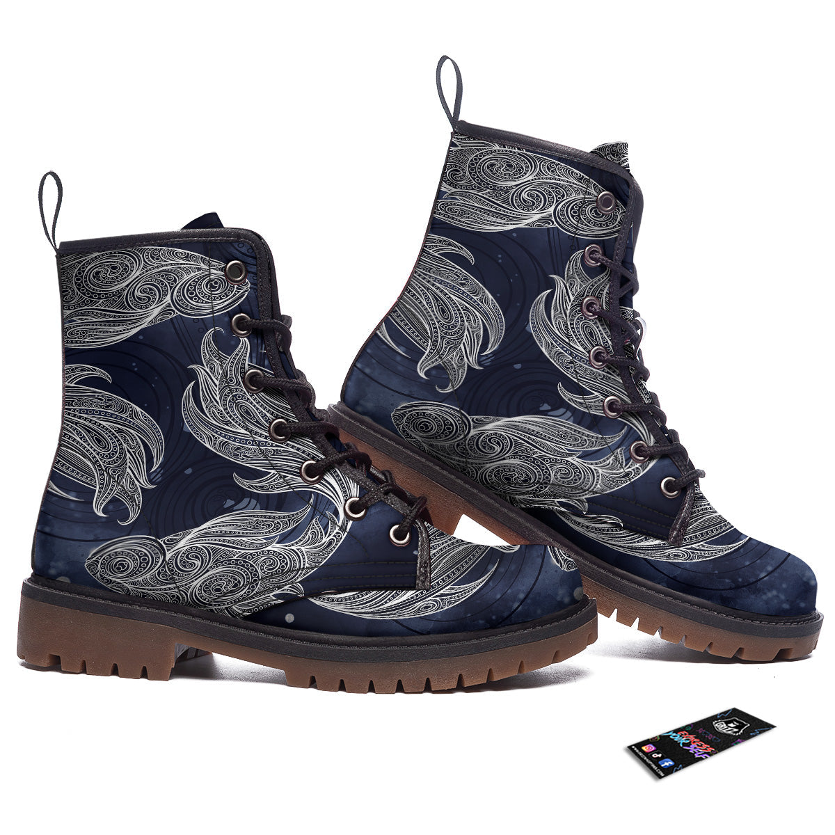 Fish Bohemian Spiritual Print Work Boots-grizzshop