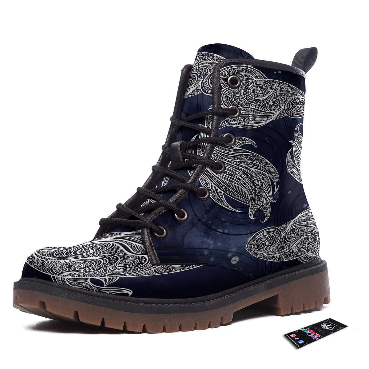 Fish Bohemian Spiritual Print Work Boots-grizzshop