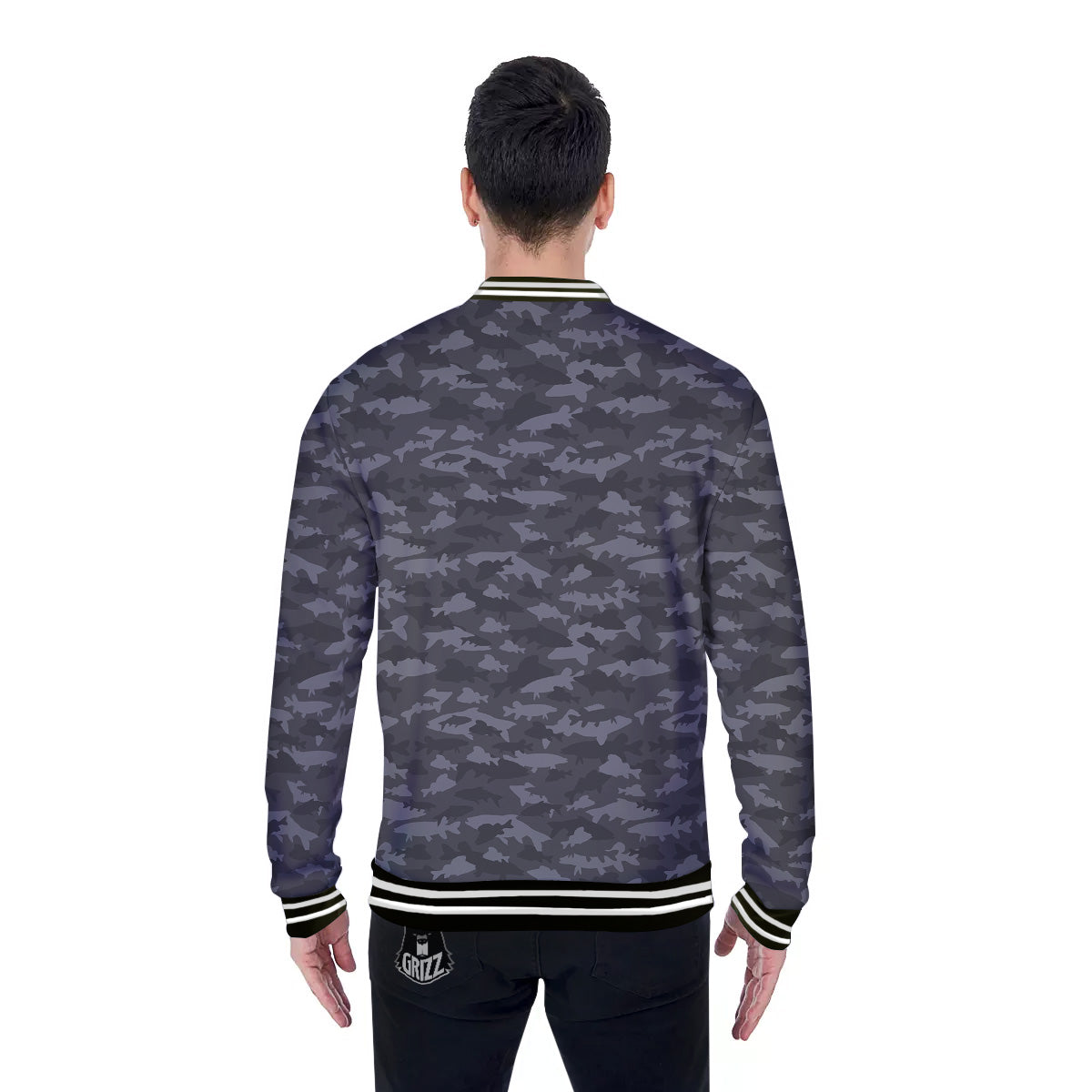 Fish Camouflage Grey Print Pattern Baseball Jacket-grizzshop