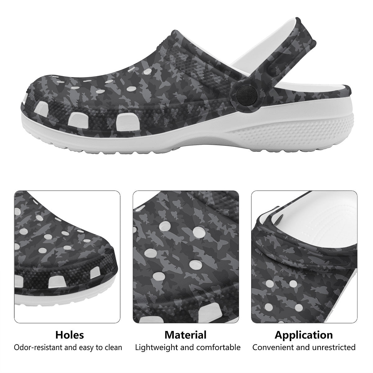 Fish Camouflage Grey Print Pattern Clog-grizzshop