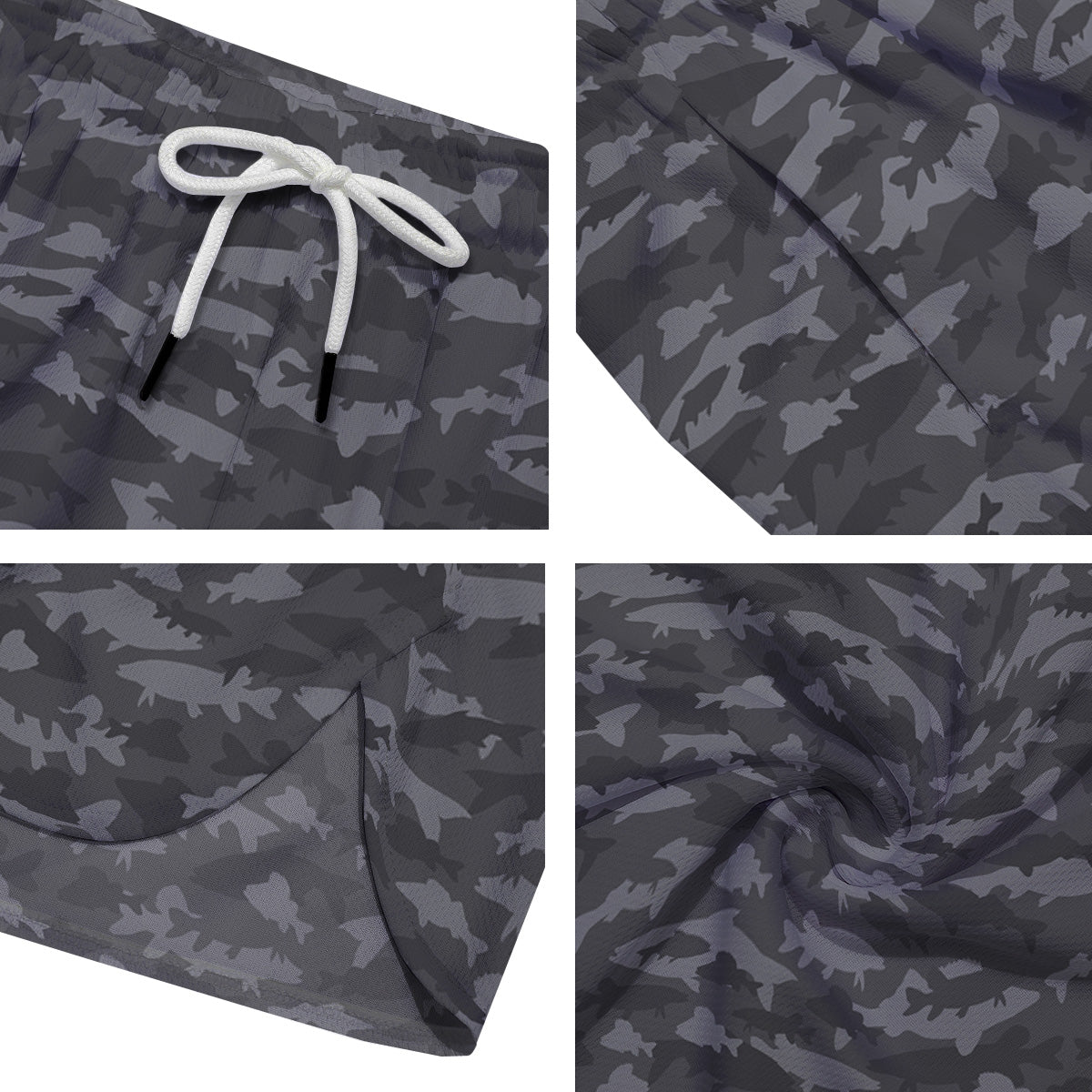 Fish Camouflage Grey Print Pattern Men's Running Shorts-grizzshop