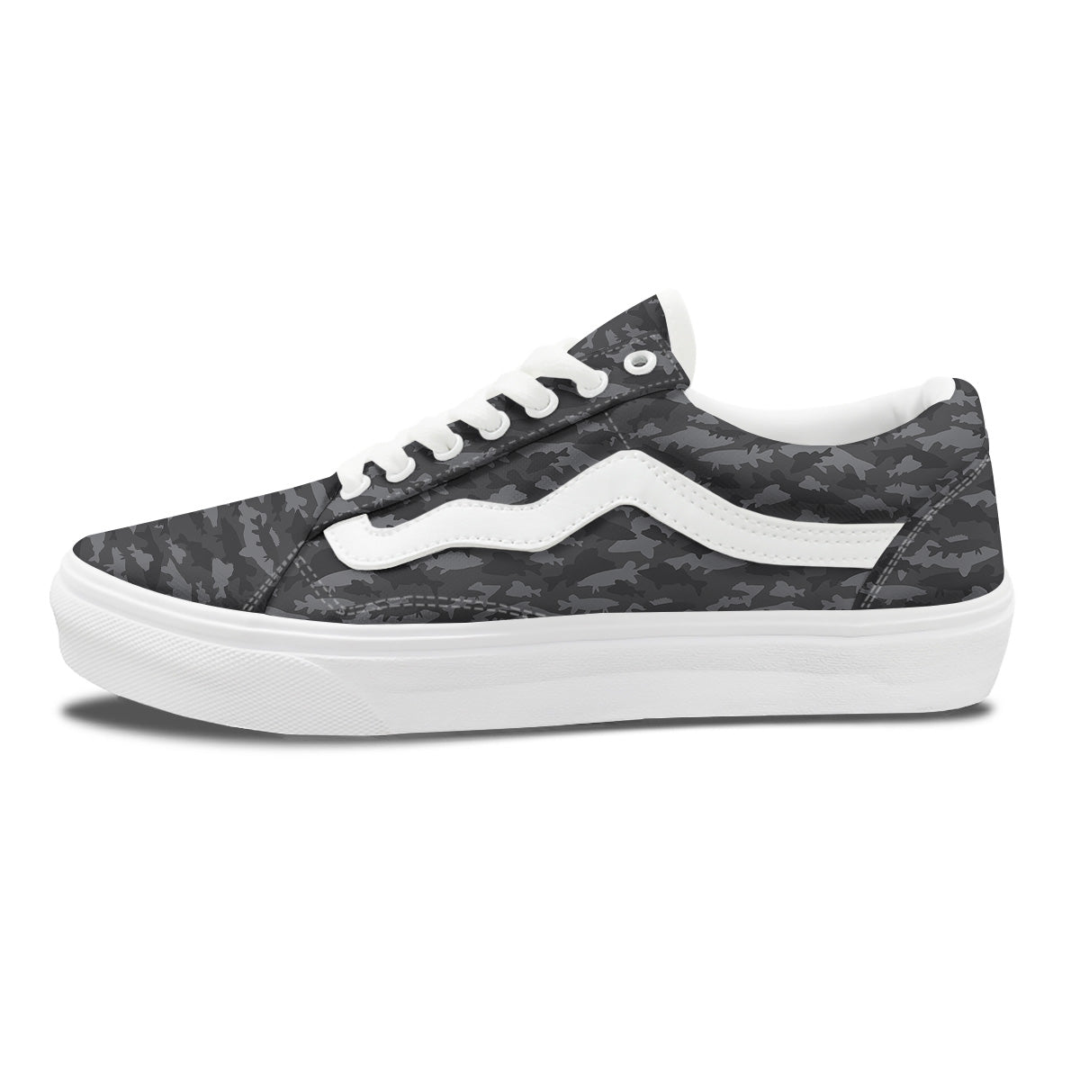 Fish Camouflage Grey Print Pattern Skate Shoes-grizzshop