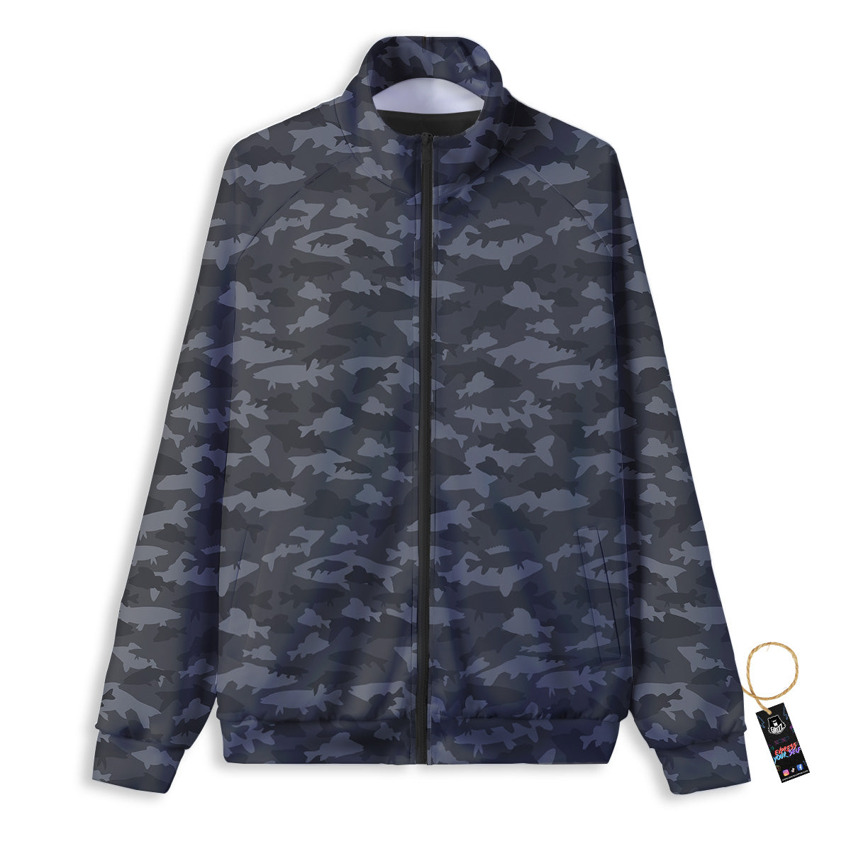 Fish Camouflage Grey Print Pattern Track Jacket-grizzshop