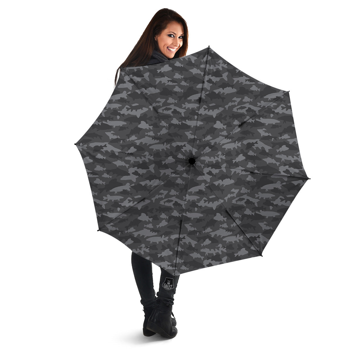 Fish Camouflage Grey Print Pattern Umbrella-grizzshop