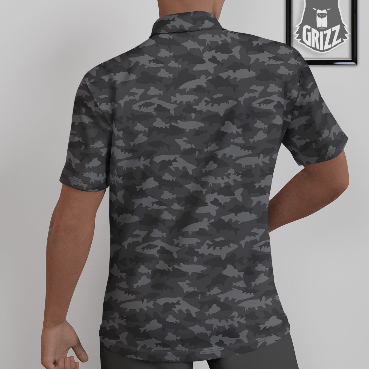 Fish Camouflage Grey Print Pattern Untucked Shirts-grizzshop
