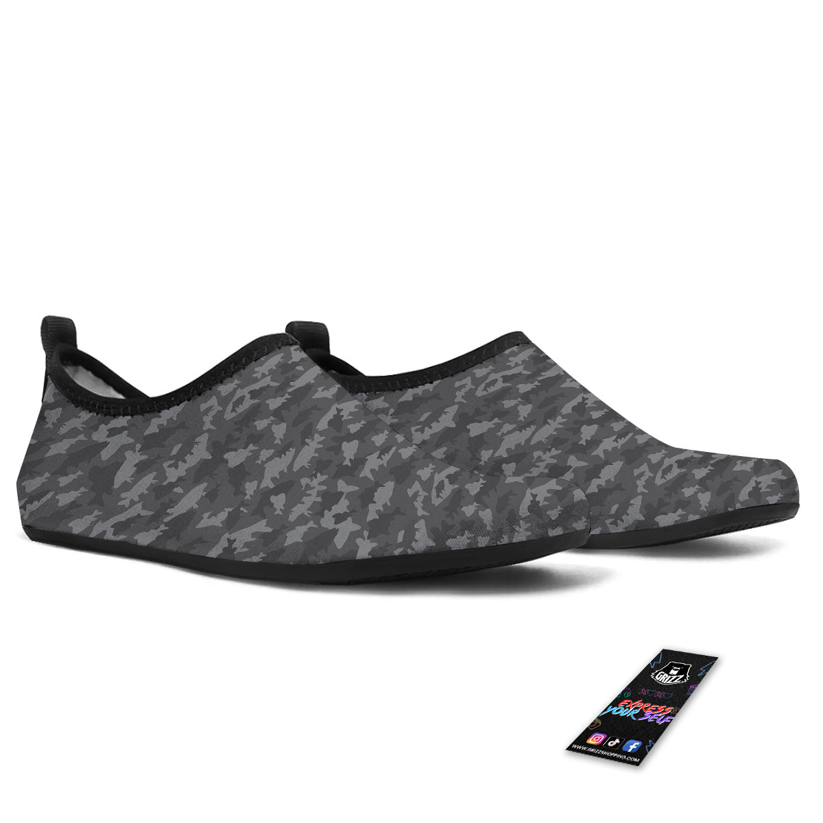 Fish Camouflage Grey Print Pattern Water Shoes-grizzshop