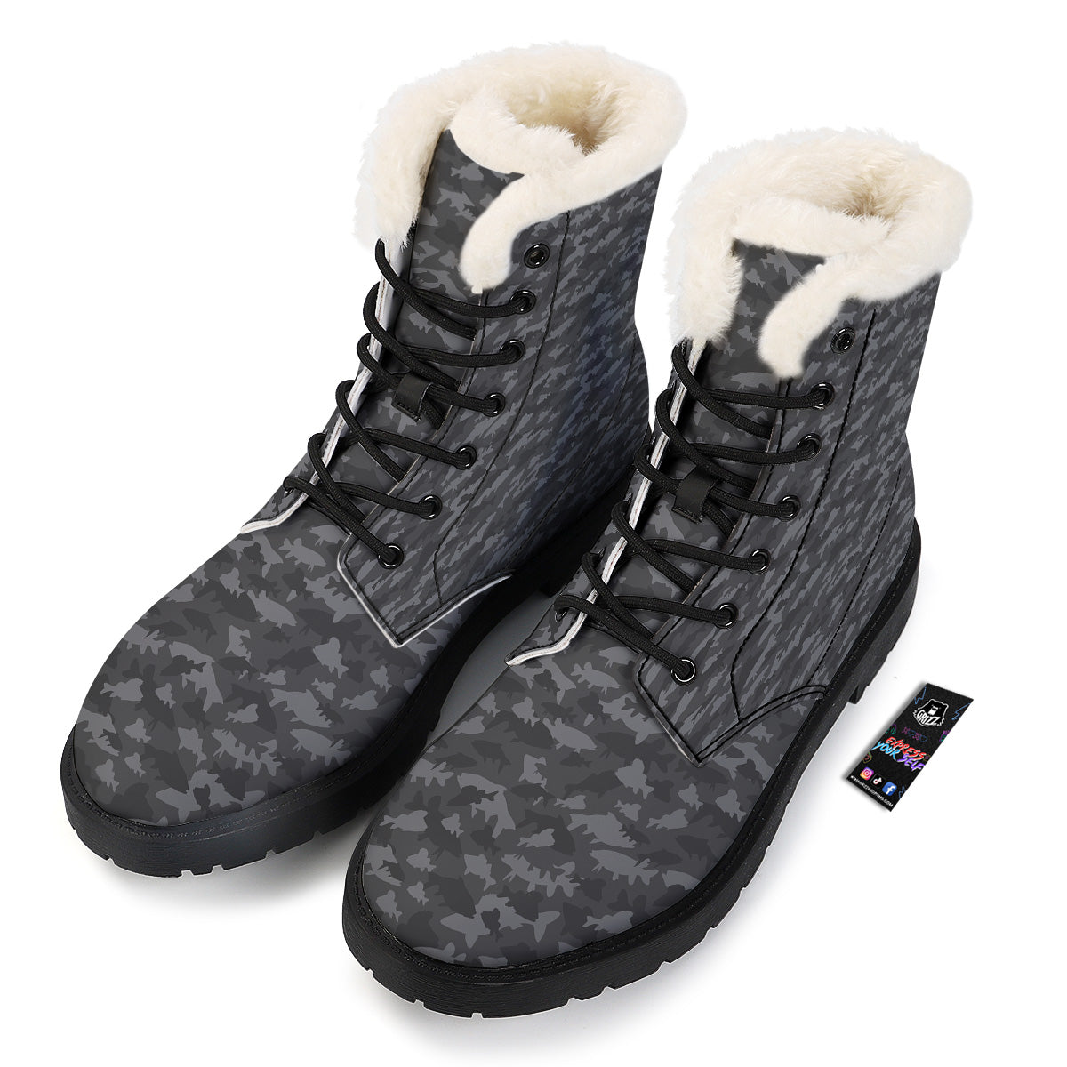 Fish Camouflage Grey Print Pattern Winter Boots-grizzshop