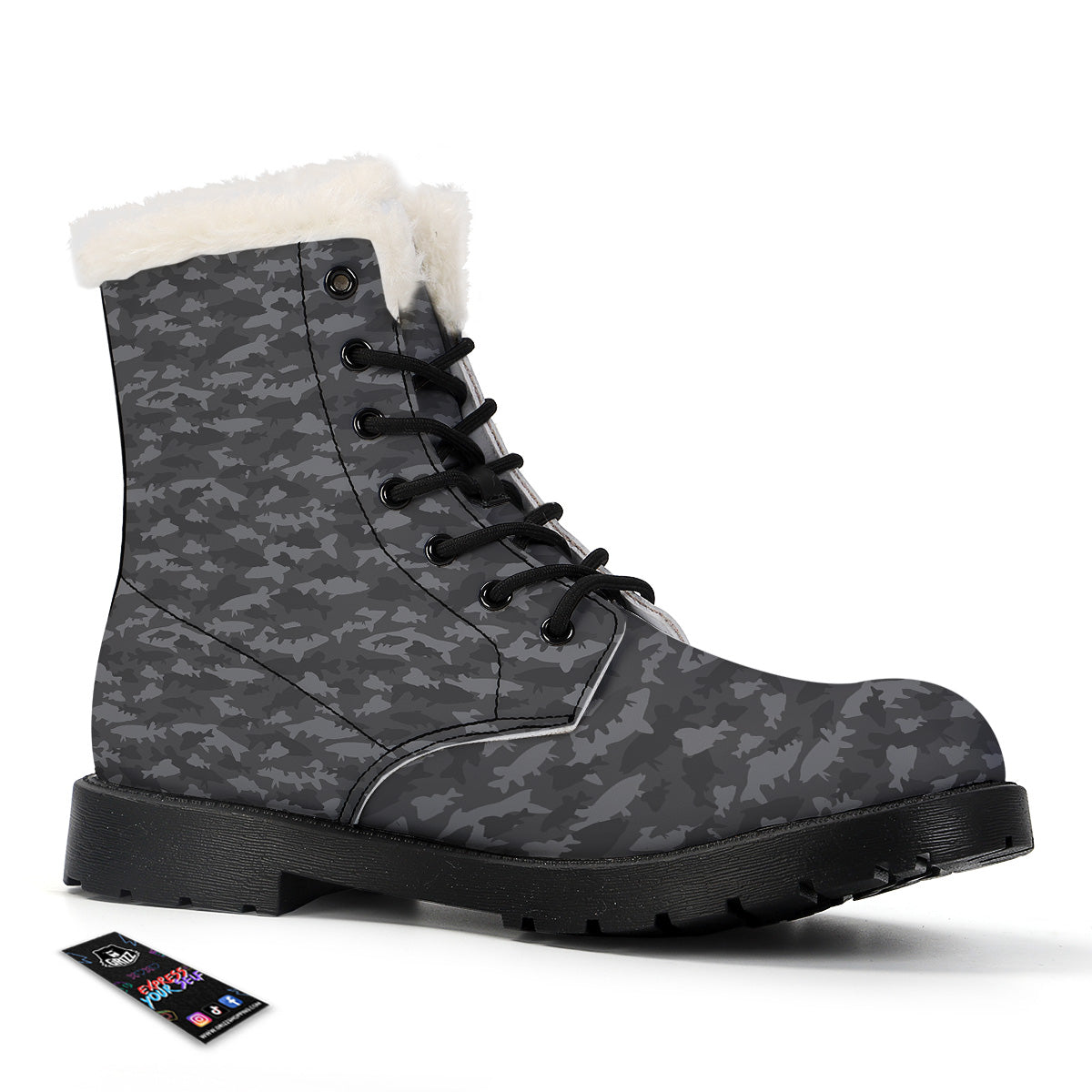 Fish Camouflage Grey Print Pattern Winter Boots-grizzshop