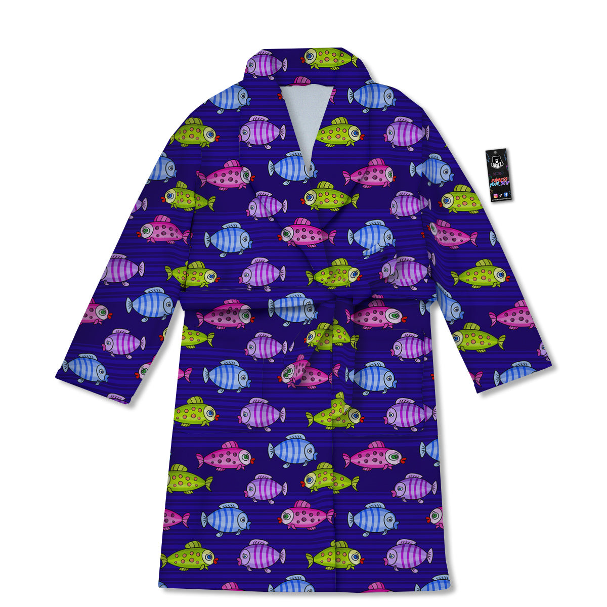 Fish Cartoon Print Pattern Bathrobe-grizzshop