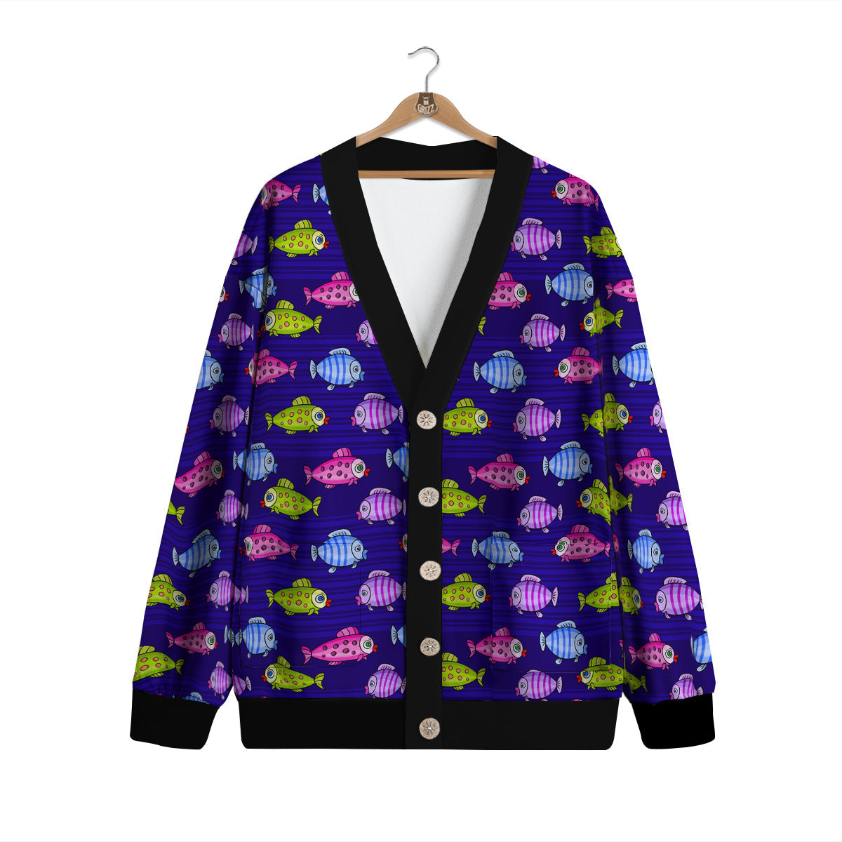 Fish Cartoon Print Pattern Cardigan-grizzshop
