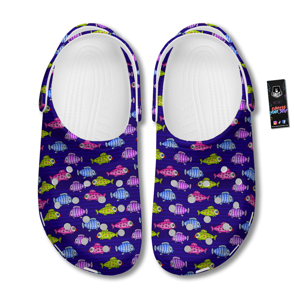 Fish Cartoon Print Pattern Clog-grizzshop