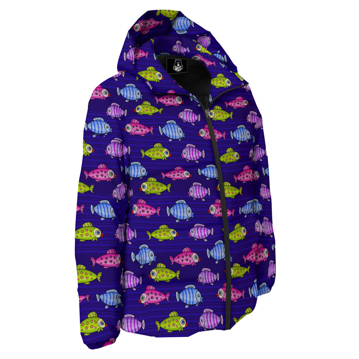 Fish Cartoon Print Pattern Down Jacket-grizzshop