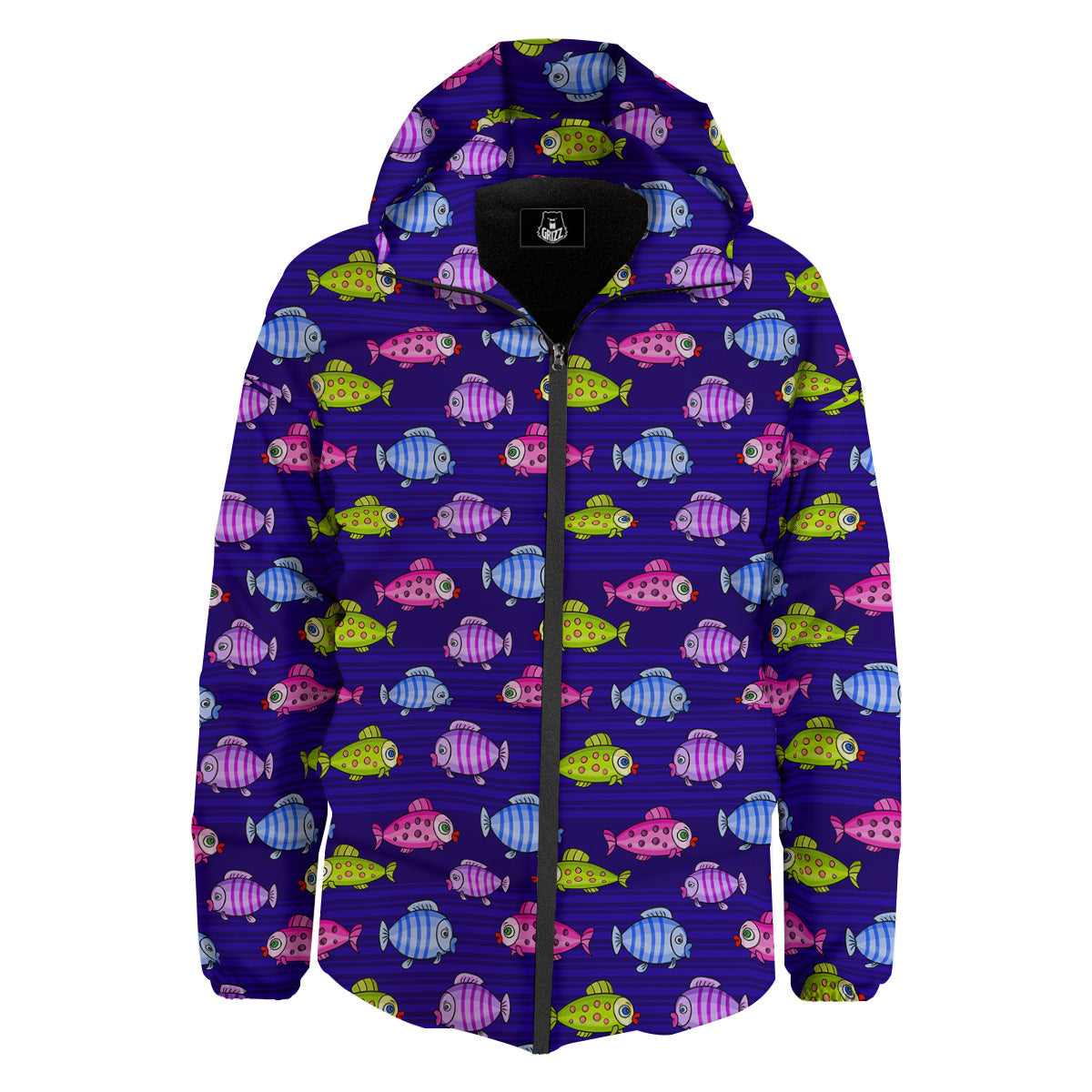 Fish Cartoon Print Pattern Down Jacket-grizzshop