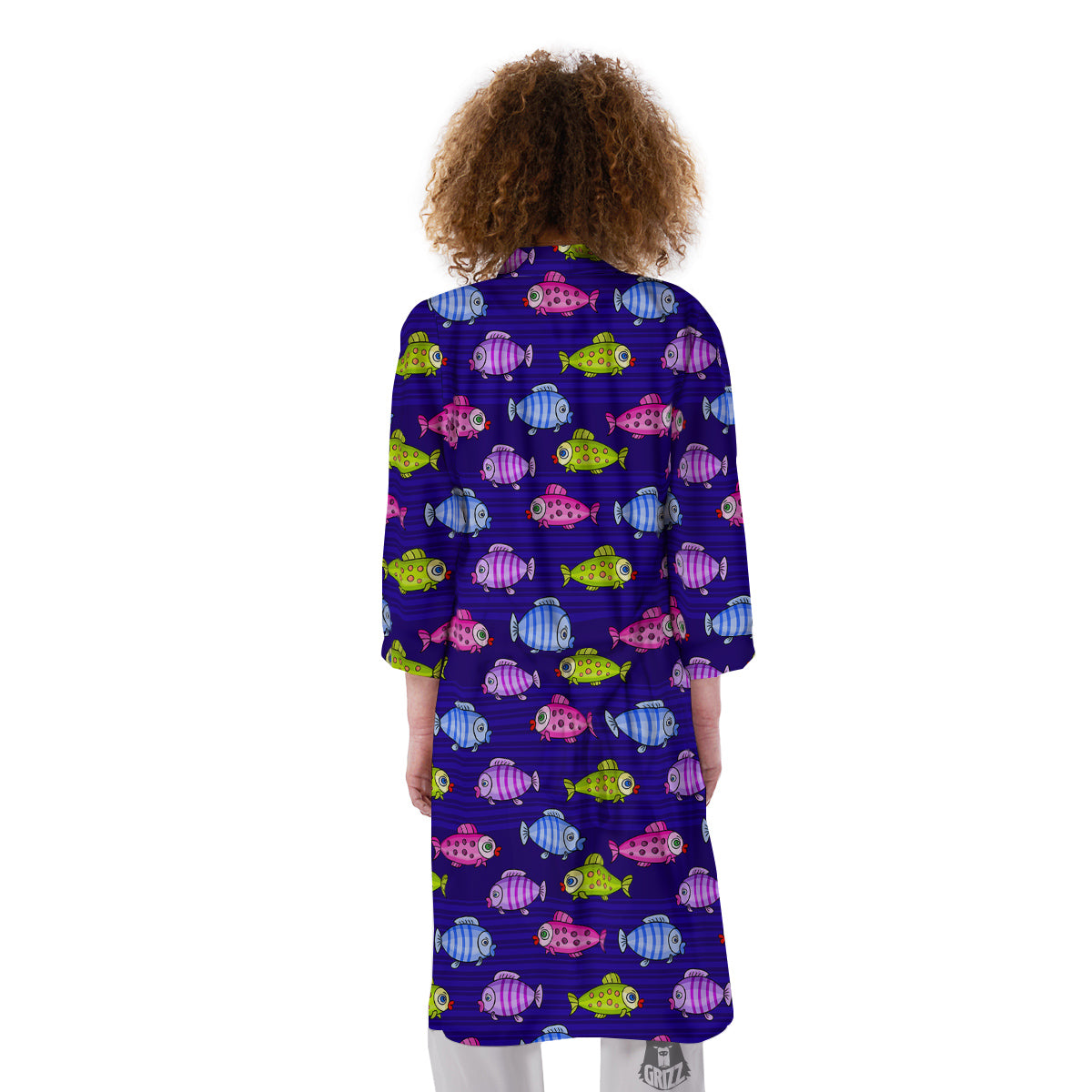 Fish Cartoon Print Pattern Kimono-grizzshop