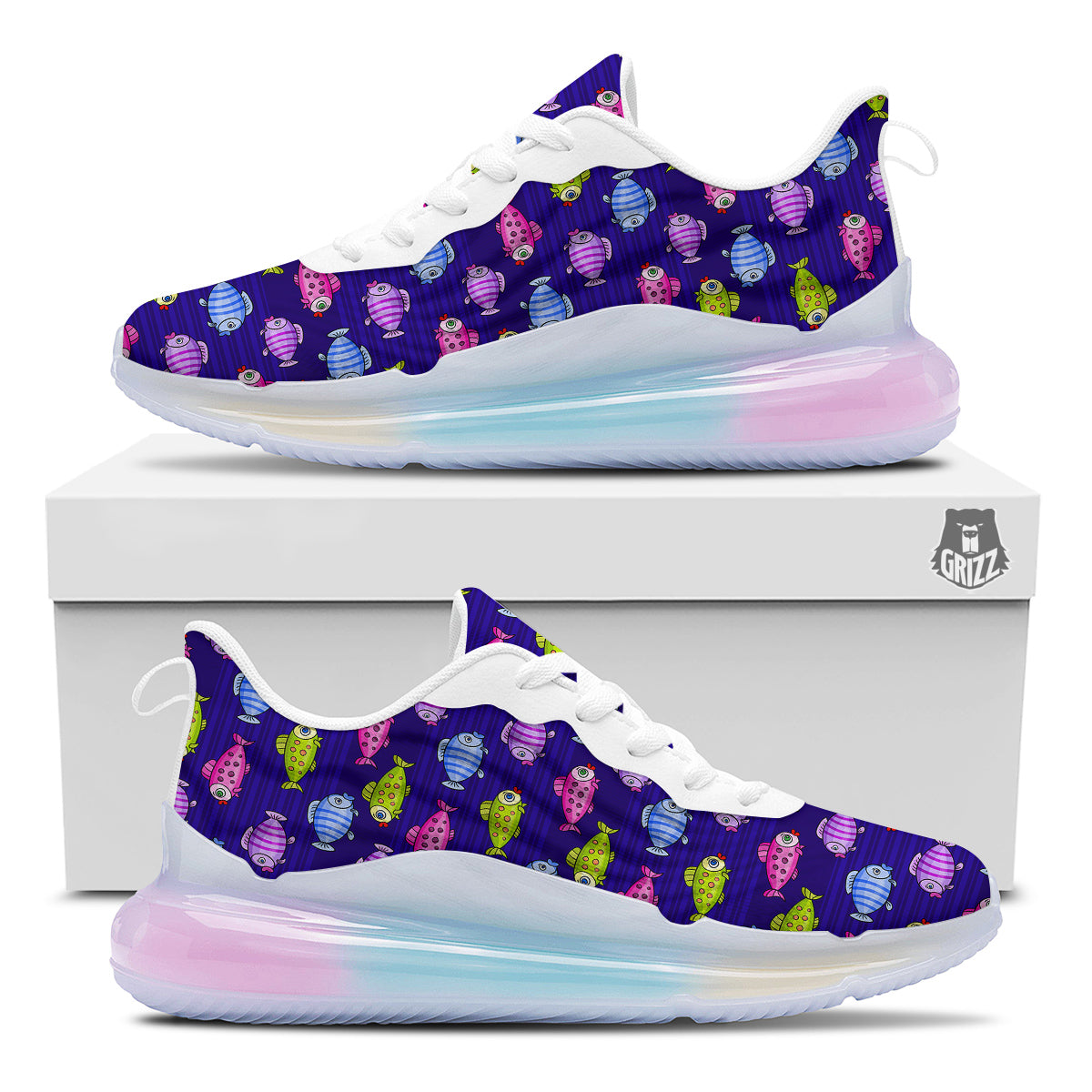 Fish Cartoon Print Pattern Running Sneakers-grizzshop