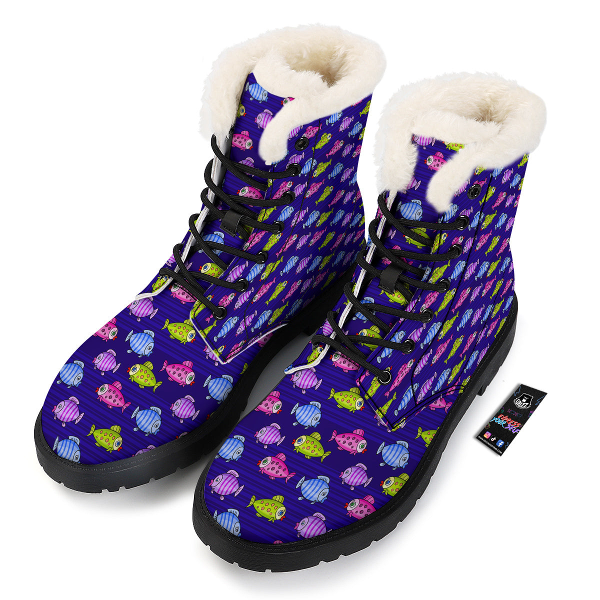 Fish Cartoon Print Pattern Winter Boots-grizzshop