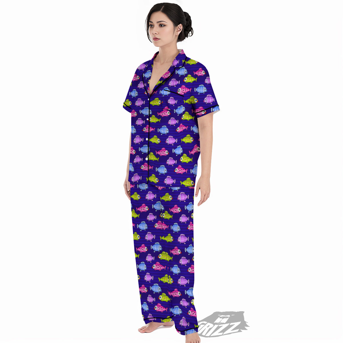 Fish Cartoon Print Pattern Women's Pajamas Set-grizzshop