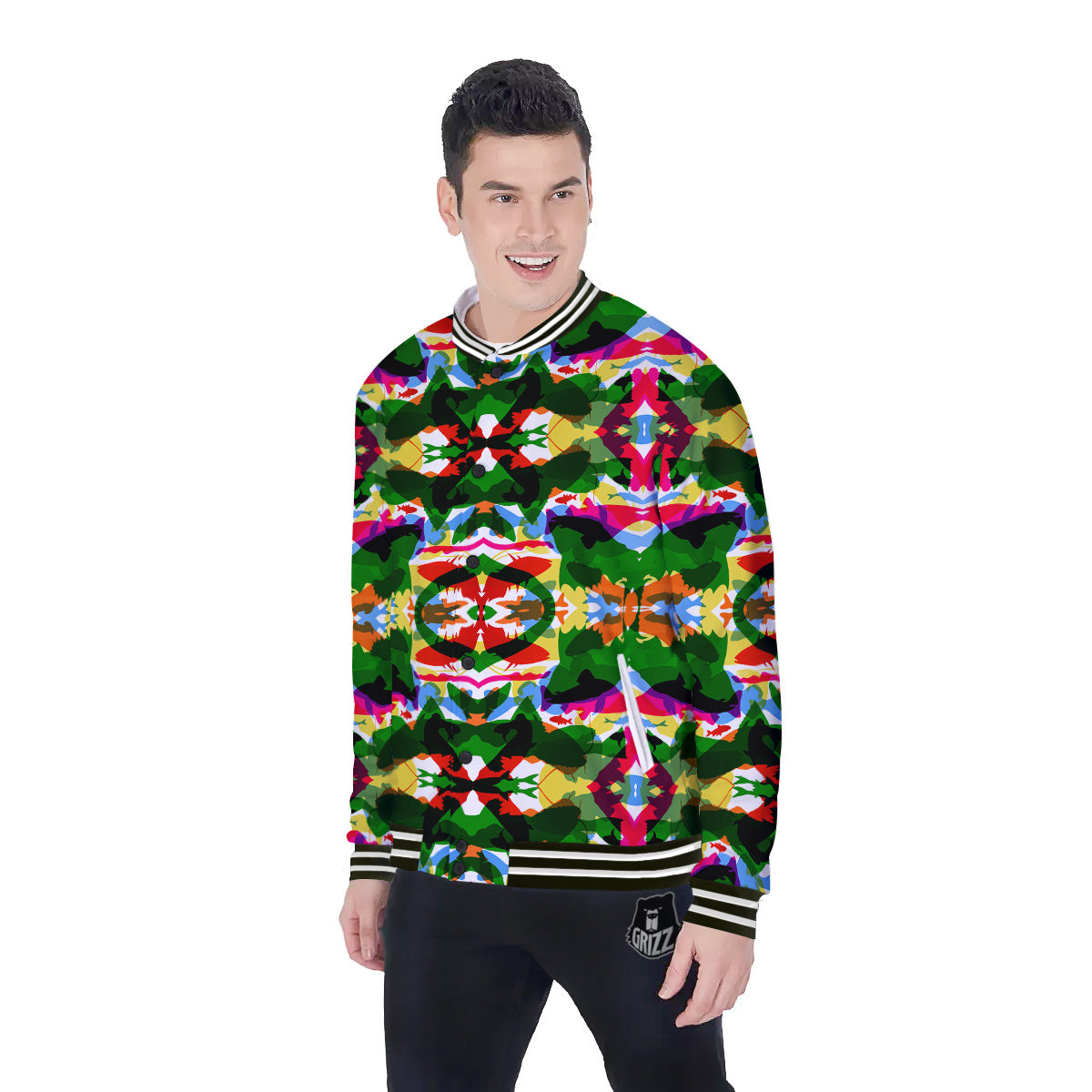 Fish Colorful Abstract Print Pattern Baseball Jacket-grizzshop