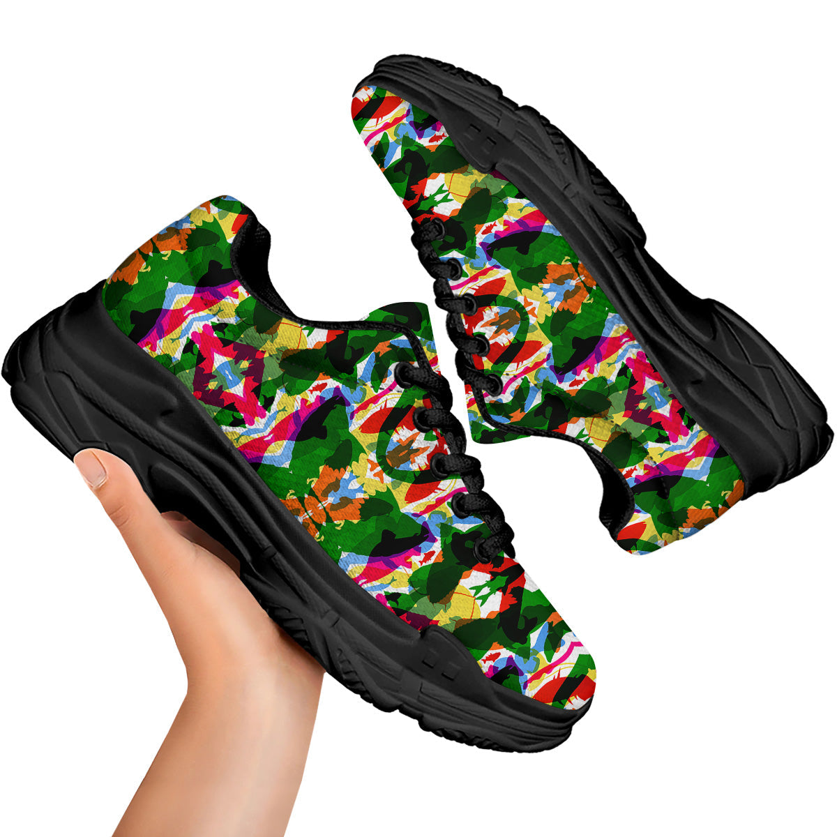 Fish Colorful Abstract Print Pattern Black Chunky Shoes-grizzshop