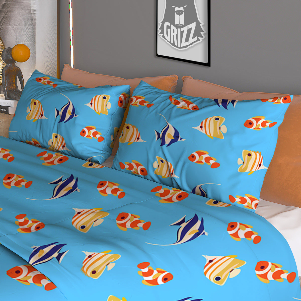 Fish Cute Print Pattern Duvet Cover Bedding Set-grizzshop