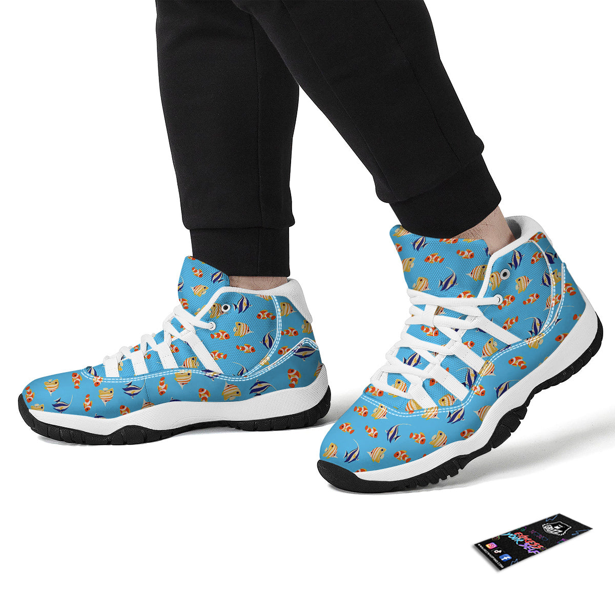 Fish Cute Print Pattern White Bball Shoes-grizzshop