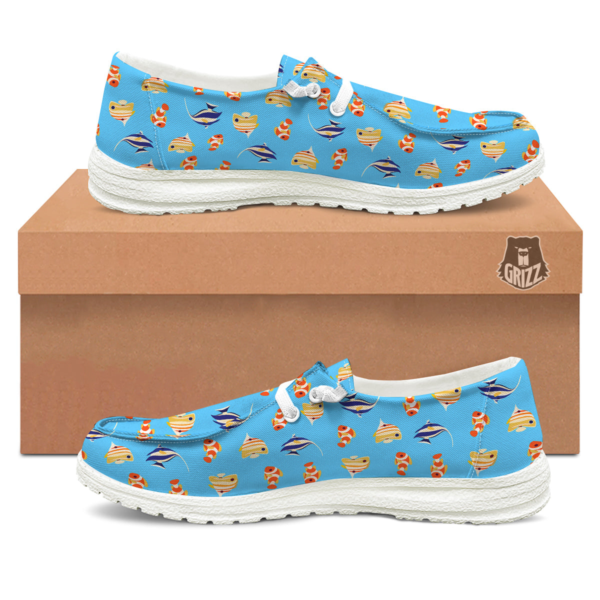 Fish Cute Print Pattern White Loafers-grizzshop