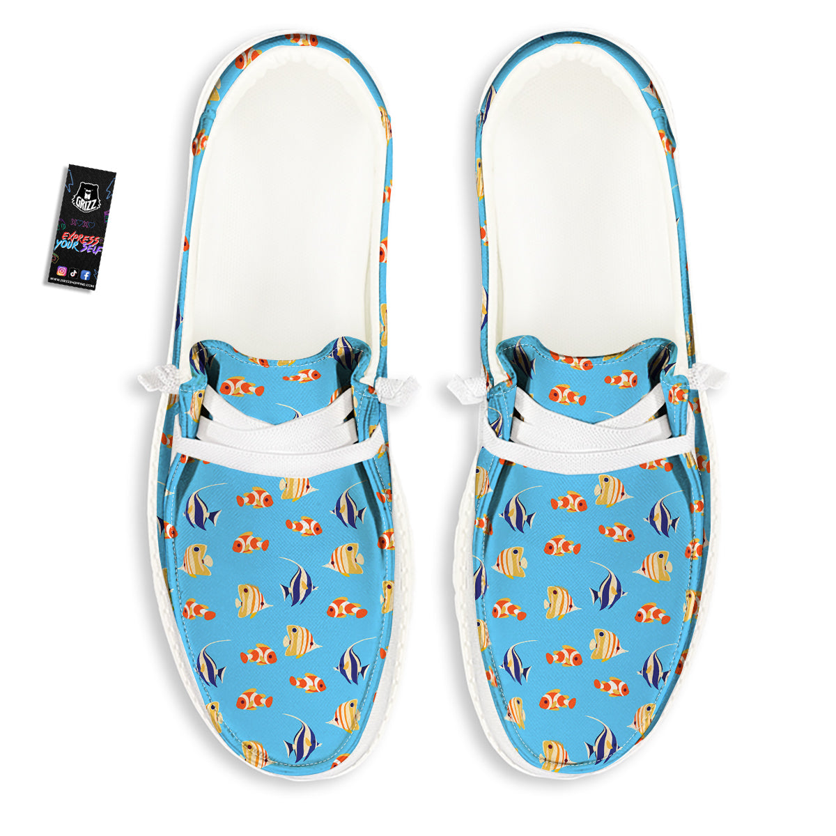 Fish Cute Print Pattern White Loafers-grizzshop