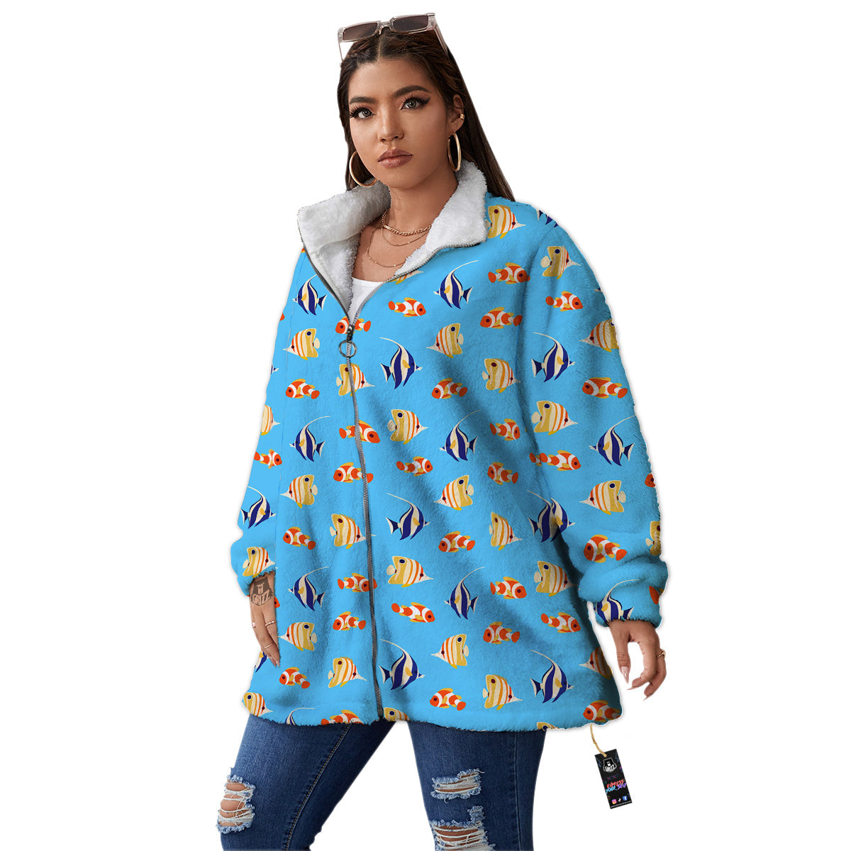 Fish Cute Print Pattern Women's Sherpa Jacket-grizzshop